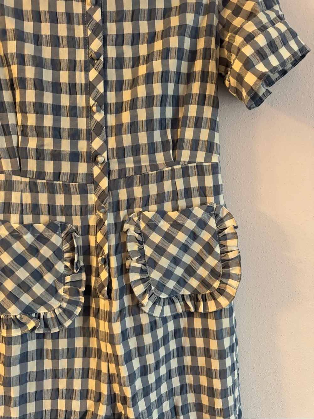 Sister Jane Blue and White Gingham Romper with Ruffle Collar - Picture 7 of 9